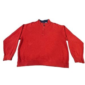 Men’s Orvis Quarter Zip Pullover Sweater Size XL Burnt Orange Navy Blue Cotton